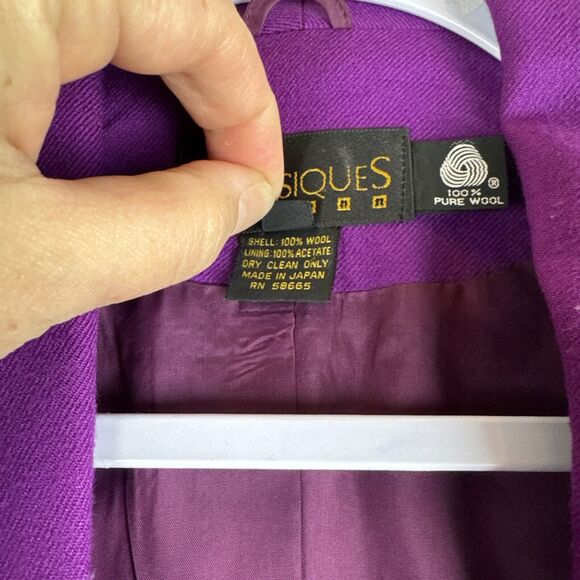 Vintage Classiques 100% Wool Blazer Womens L Fuchsia Purple Embroidery (1105) - Picture 3 of 15